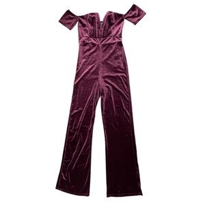Windsor Burgundy Plum Velvet Strapless Jumpsuit Size Large